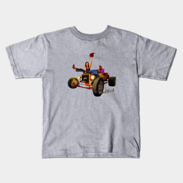 Texas Cowgirl Riding a Hot Rod Kids T-Shirt by vivachas